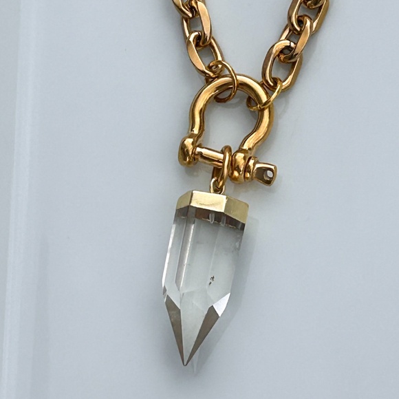 Chunky gold plated hippie girl clear quartz necklace - Picture 4 of 4